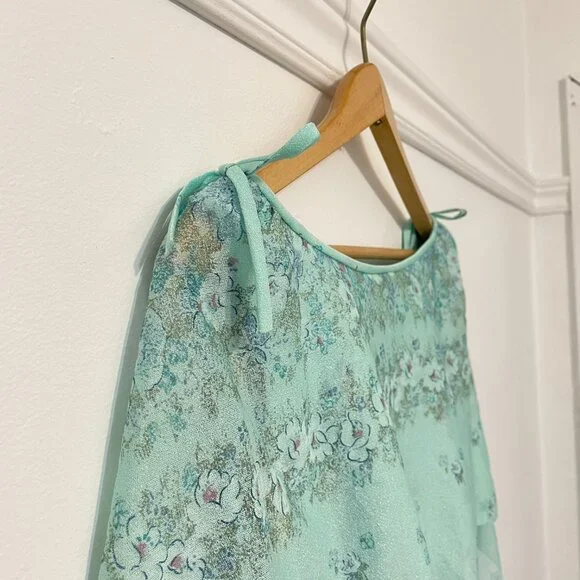 Vintage FRANCIS GALE 70s Aquamarine Floral Print Cape Dress - Size S/M - Picture 10 of 16